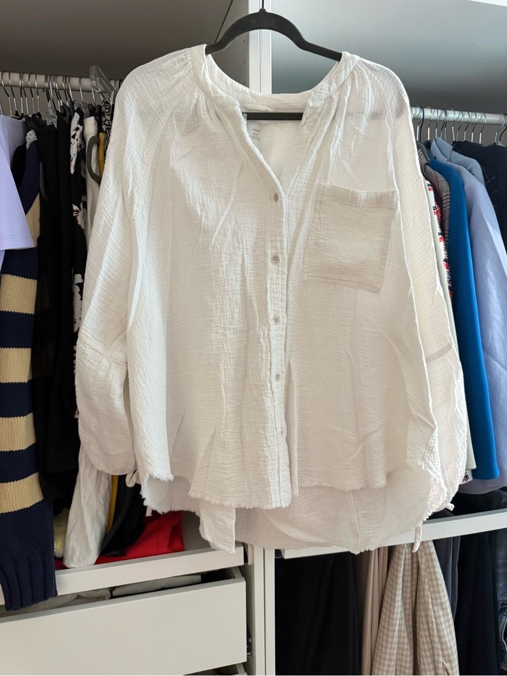 aerie White Textured Button-Front Blouse